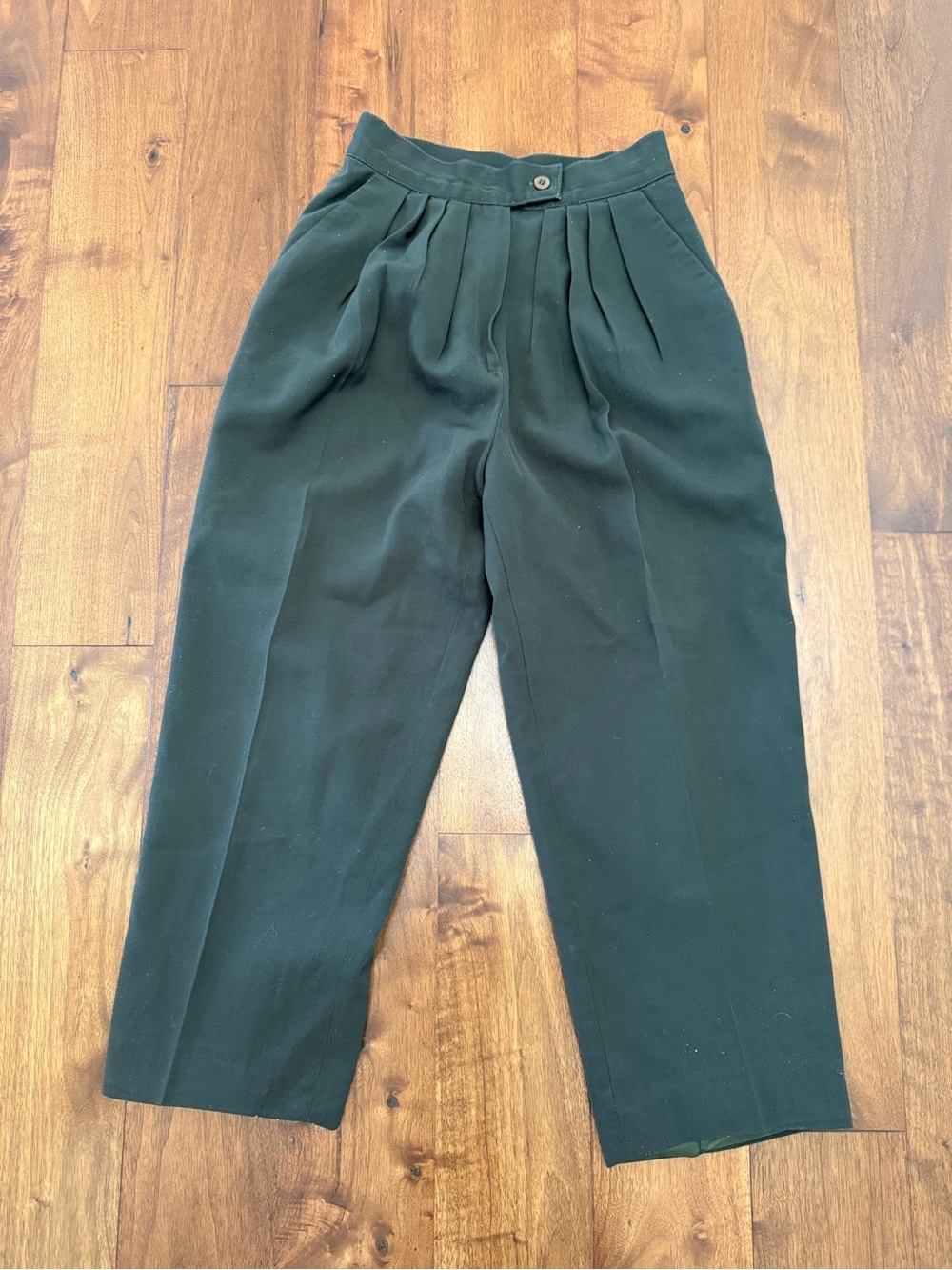 Vintage 80s/90s Olive Green 100% Wool Pleated Trousers Pants - Petite 24" Waist